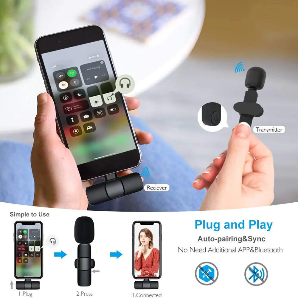 2.4GHz Wireless Lavalier Microphone (Plug & Play) – Clip‑On Mini Mic for iPhone or USB‑C Android