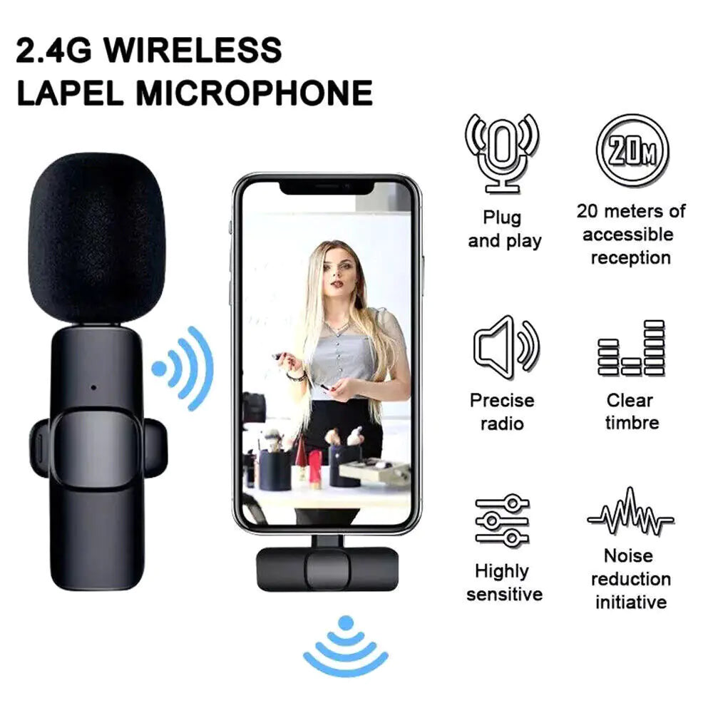 2.4GHz Wireless Lavalier Microphone (Plug & Play) – Clip‑On Mini Mic for iPhone or USB‑C Android